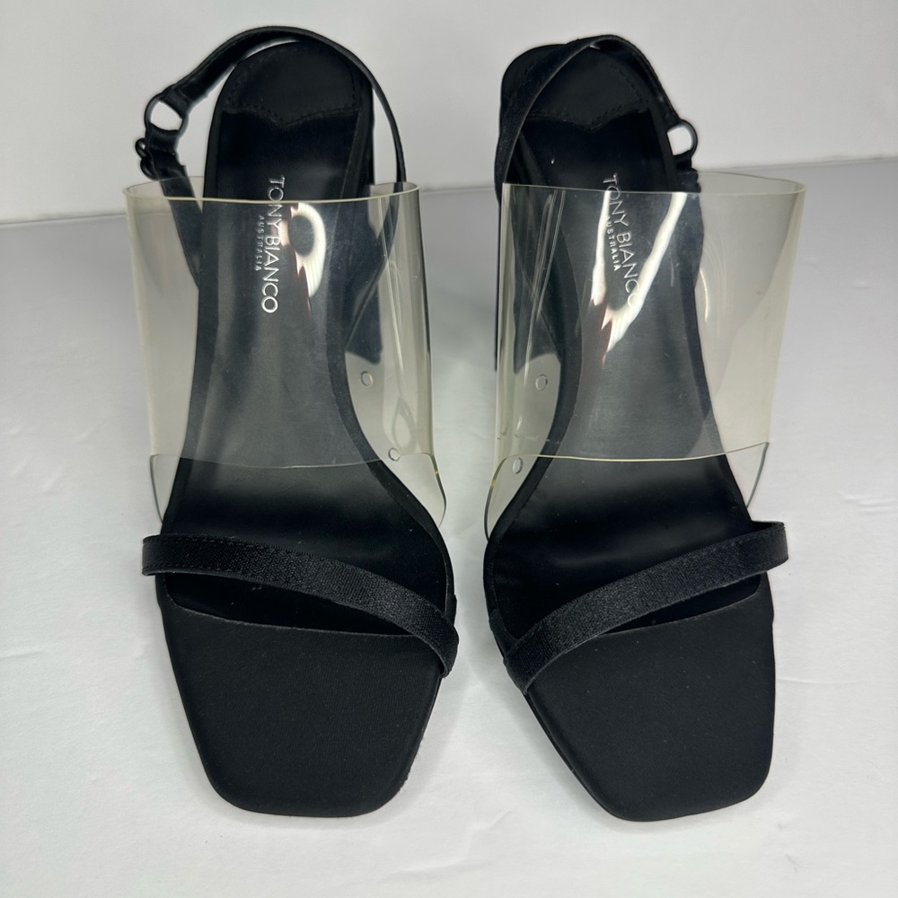 Tony Bianco Shaq Black Strap and Clear Upper Heels Size 6.5